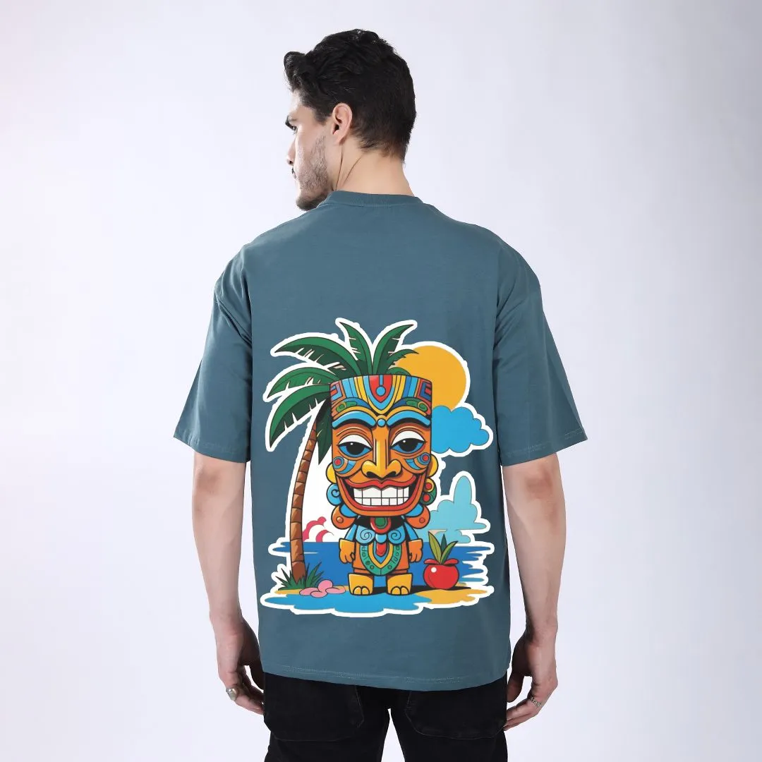 MEN'S GREEN PRINTED OVERSIZED COTTON T-SHIRT
