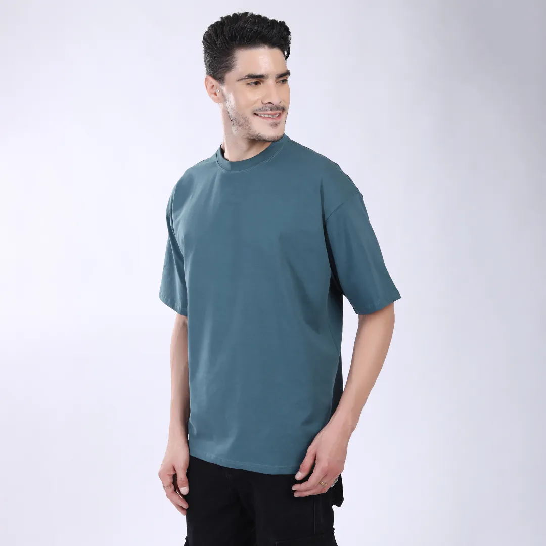 MEN'S GREEN PRINTED OVERSIZED COTTON T-SHIRT