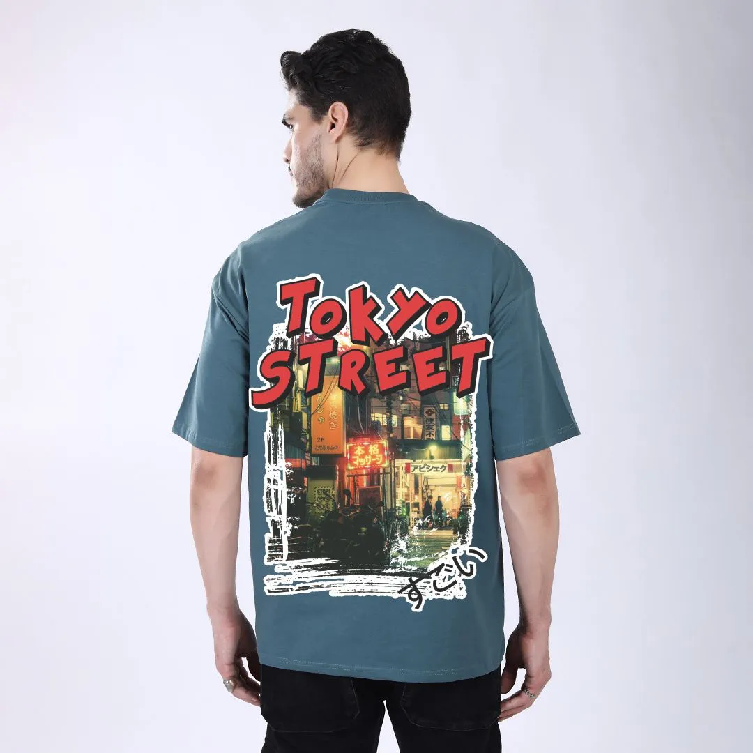 MEN'S GREEN PRINTED OVERSIZED COTTON T-SHIRT