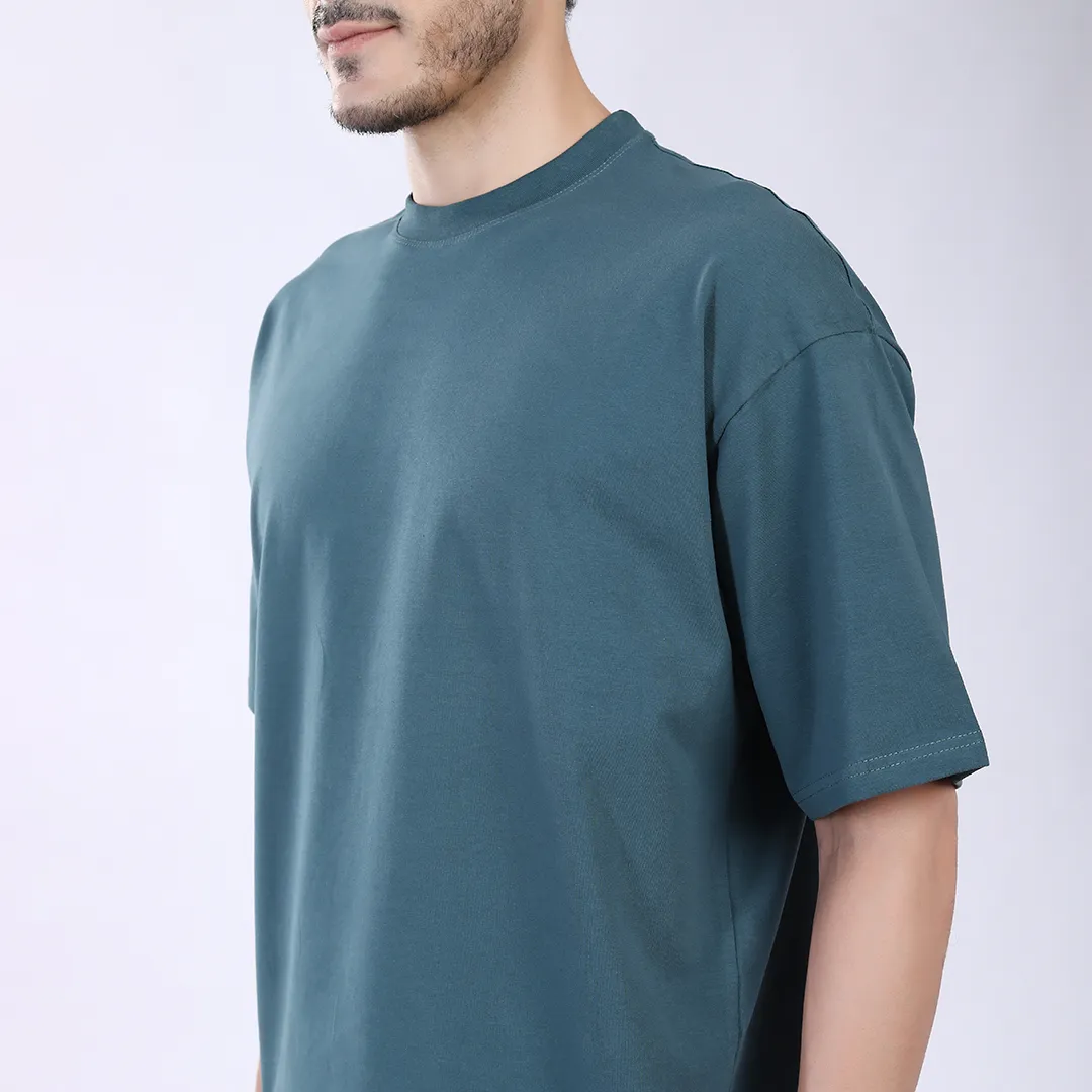 MEN'S GREEN PRINTED OVERSIZED COTTON T-SHIRT