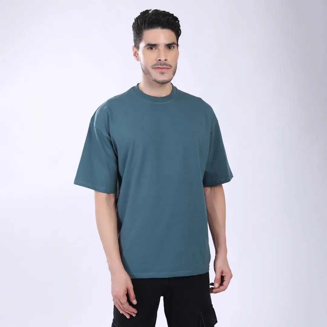 MEN'S GREEN PRINTED OVERSIZED COTTON T-SHIRT