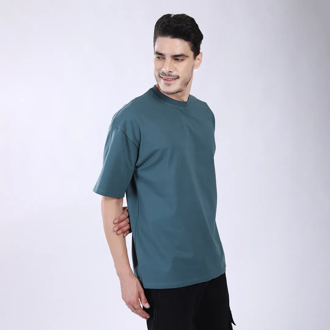 MEN'S GREEN PRINTED OVERSIZED COTTON T-SHIRT