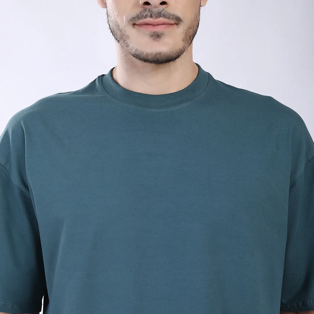 MEN'S GREEN PRINTED OVERSIZED COTTON T-SHIRT