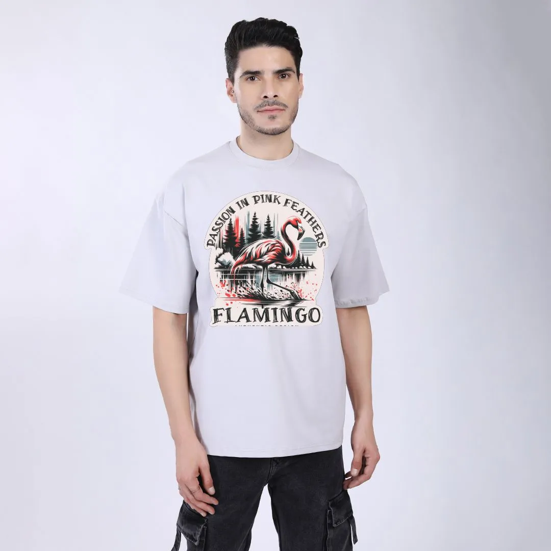 MEN'S L GRAY PRINTED OVERSIZED COTTON T-SHIRT