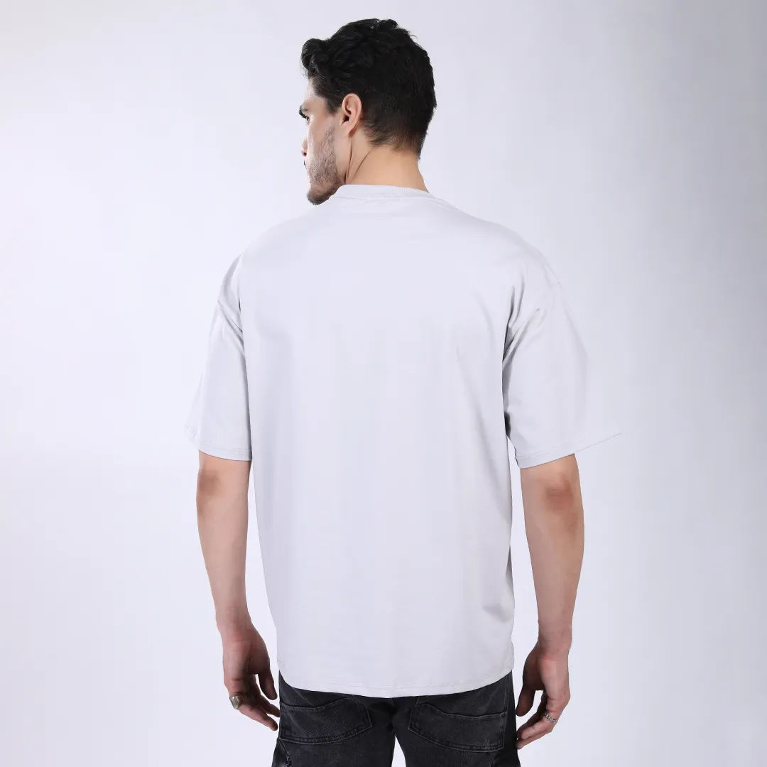 MEN'S L GRAY PRINTED OVERSIZED COTTON T-SHIRT