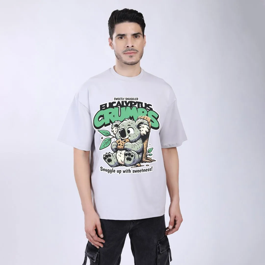 MEN'S L GRAY PRINTED OVERSIZED COTTON T-SHIRT