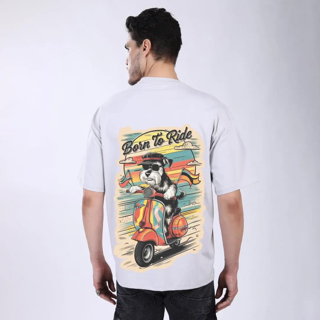 MEN'S L GRAY PRINTED OVERSIZED COTTON T-SHIRT