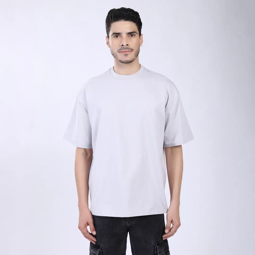 MEN'S L GRAY PRINTED OVERSIZED COTTON T-SHIRT