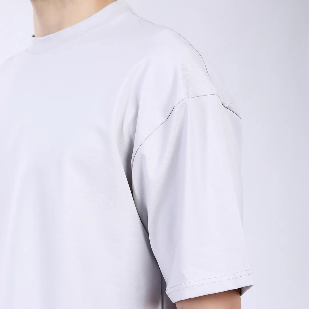 MEN'S L GRAY PRINTED OVERSIZED COTTON T-SHIRT