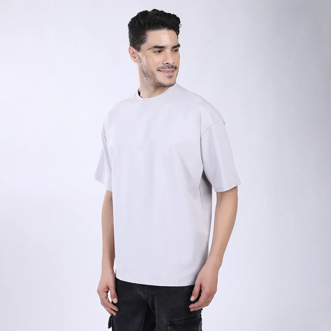 MEN'S L GRAY PRINTED OVERSIZED COTTON T-SHIRT