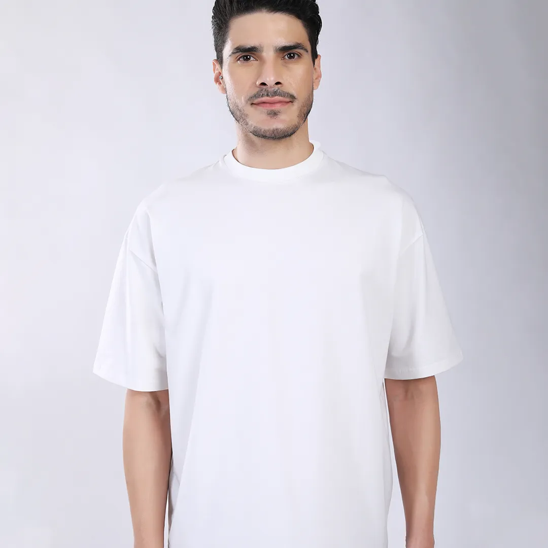 MEN'S WHITE PRINTED OVERSIZED COTTON T-SHIRT