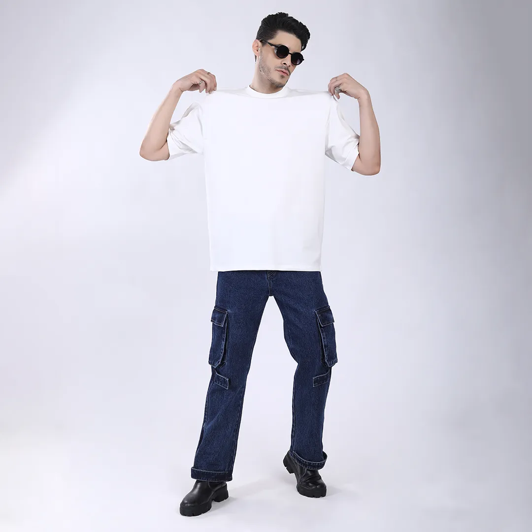 MEN'S WHITE PRINTED OVERSIZED COTTON T-SHIRT