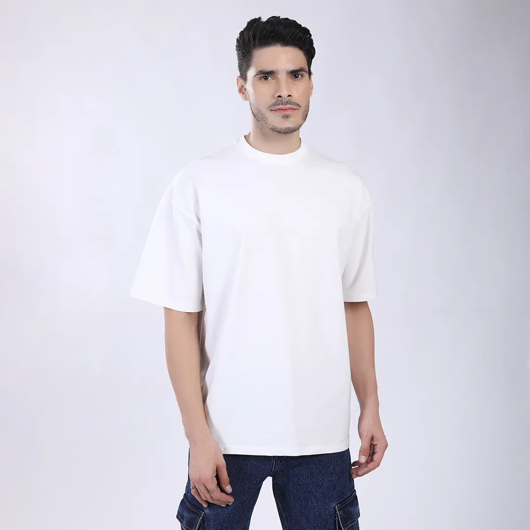 MEN'S WHITE PRINTED OVERSIZED COTTON T-SHIRT