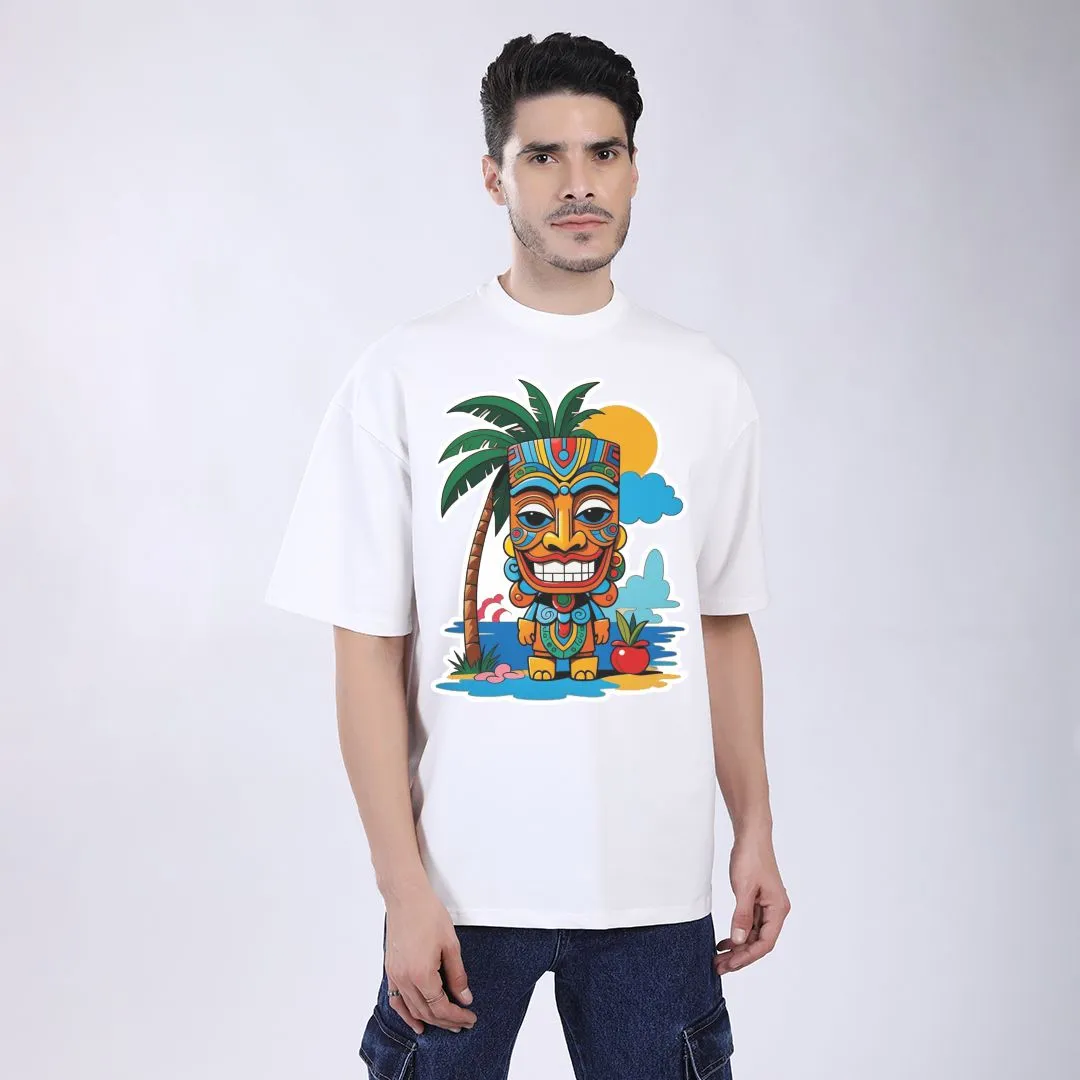 MEN'S WHITE PRINTED OVERSIZED COTTON T-SHIRT