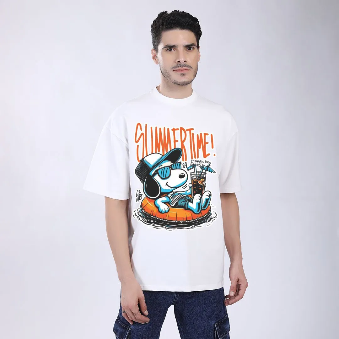 MEN'S WHITE PRINTED OVERSIZED COTTON T-SHIRT