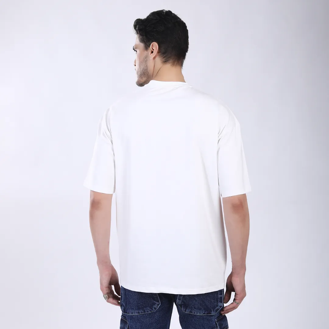 MEN'S WHITE PRINTED OVERSIZED COTTON T-SHIRT