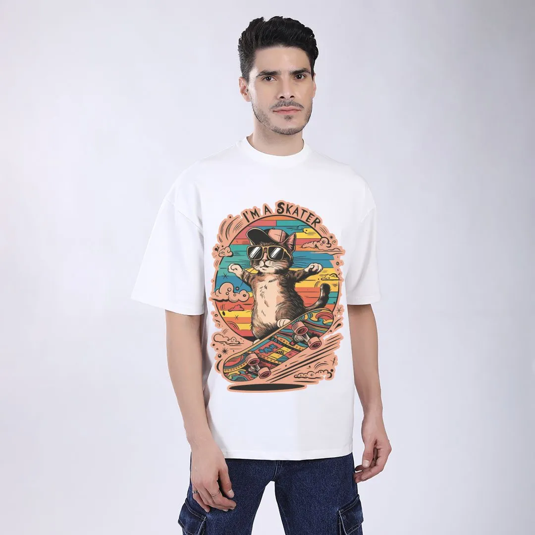 MEN'S WHITE PRINTED OVERSIZED COTTON T-SHIRT