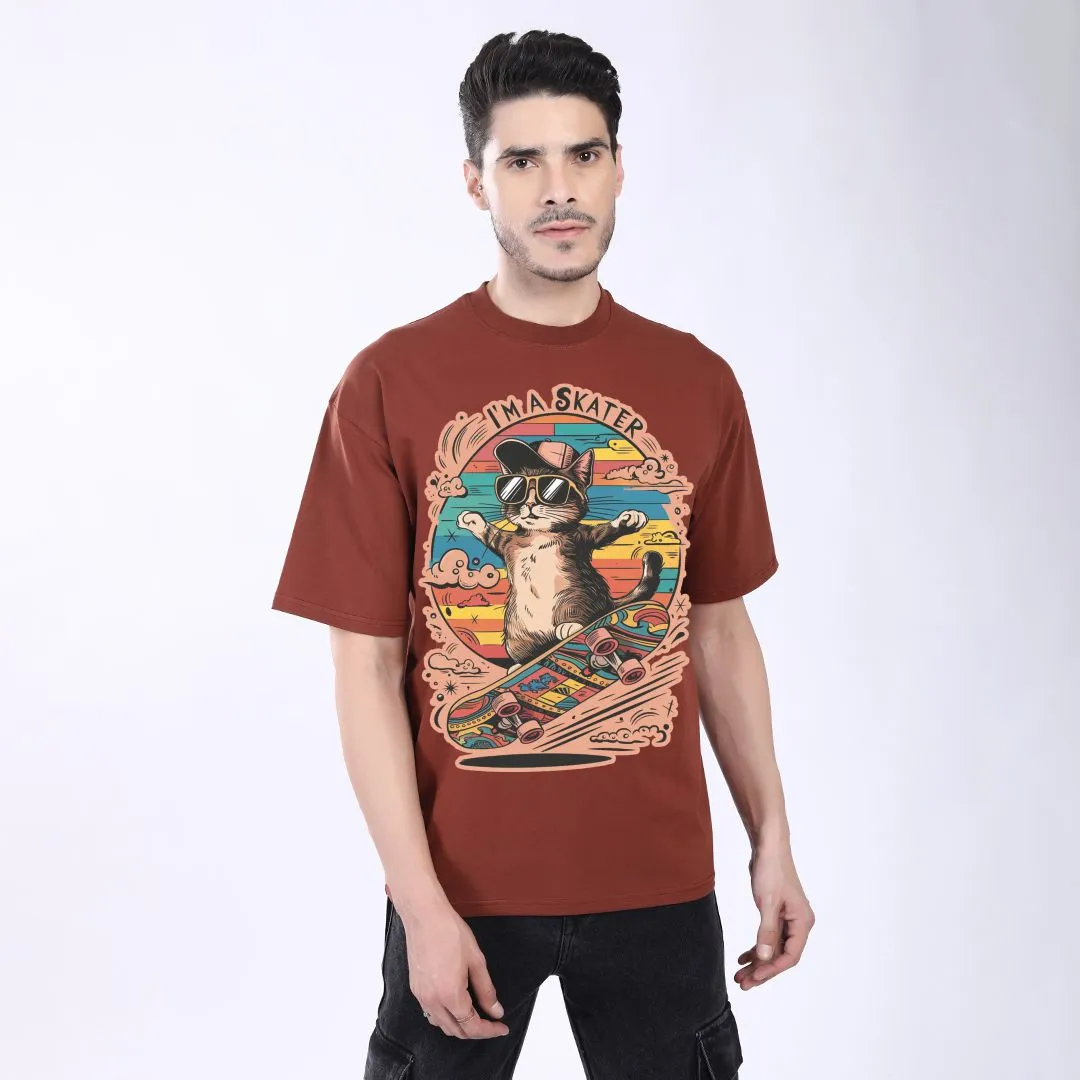 MEN'S RUST PRINTED OVERSIZED COTTON T-SHIRT