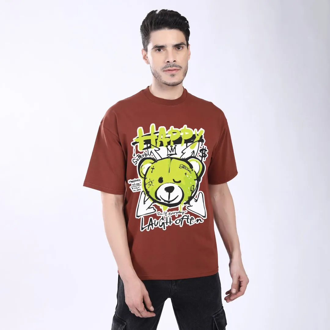 MEN'S RUST PRINTED OVERSIZED COTTON T-SHIRT