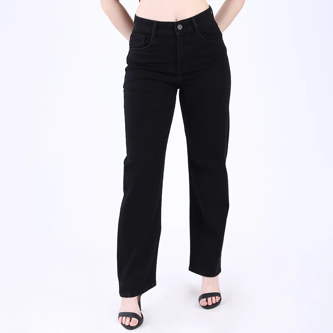 WOMEN'S BLACK MID RISE STRAIGHT FIT JEANS