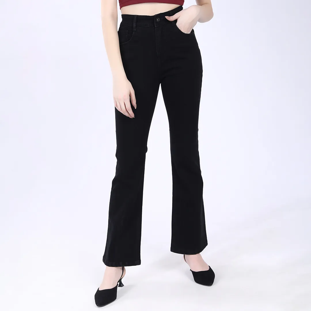 WOMEN'S BLACK MID RISE BELL BOTTOM JEANS