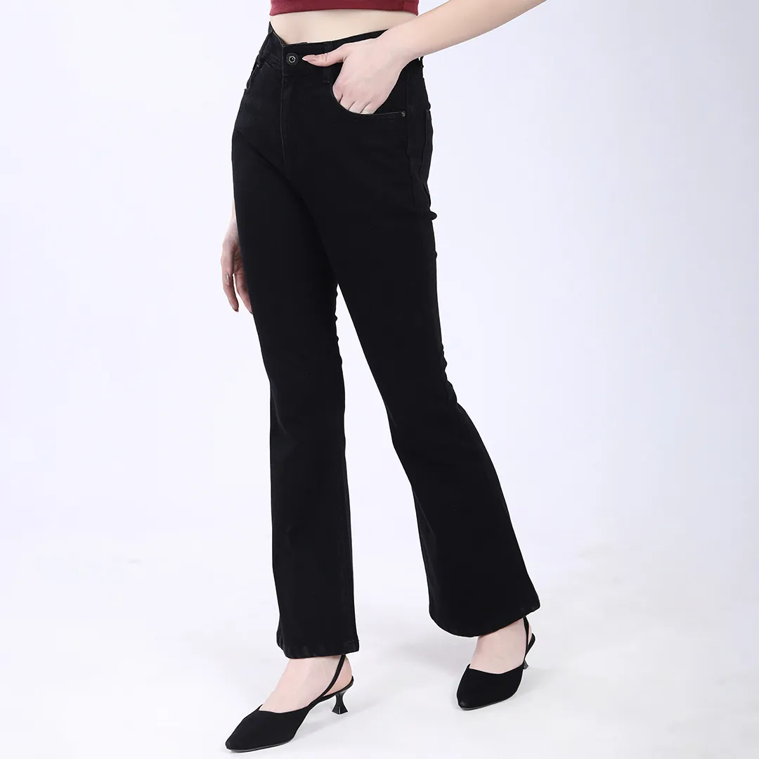 WOMEN'S BLACK MID RISE BELL BOTTOM JEANS