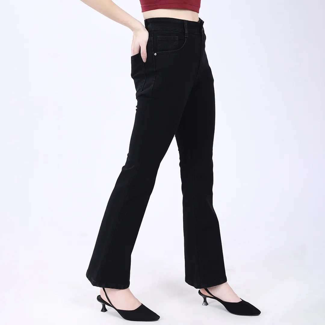 WOMEN'S BLACK MID RISE BELL BOTTOM JEANS