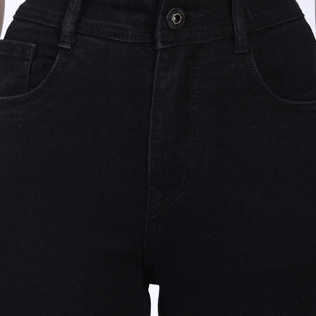 WOMEN'S BLACK MID RISE BELL BOTTOM JEANS