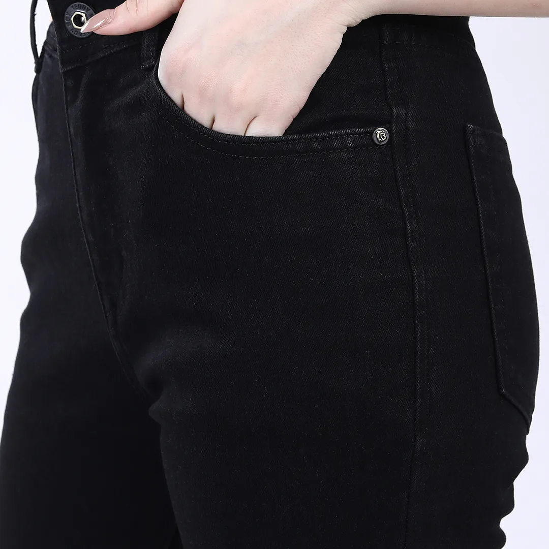 WOMEN'S BLACK MID RISE BELL BOTTOM JEANS
