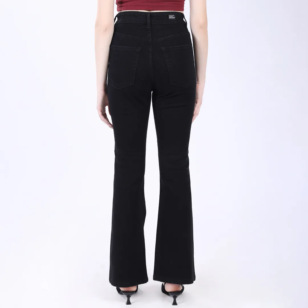 WOMEN'S BLACK MID RISE BELL BOTTOM JEANS