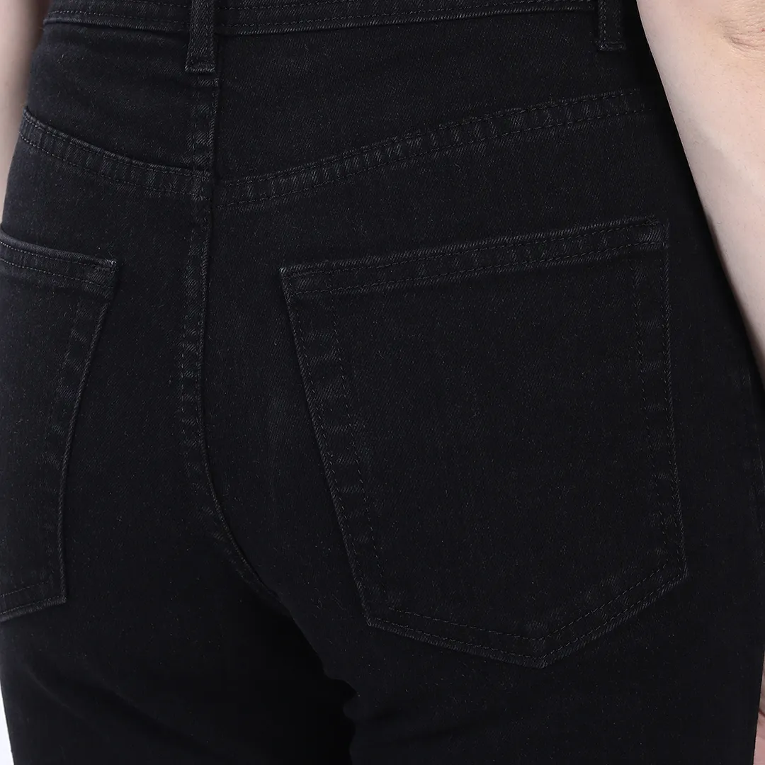 WOMEN'S BLACK MID RISE BELL BOTTOM JEANS