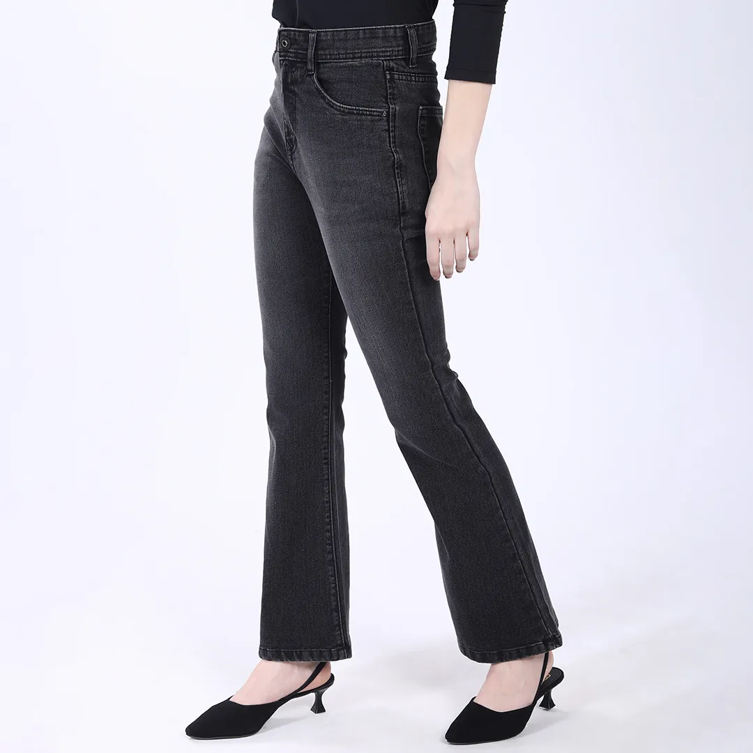 WOMEN'S GRAY MID RISE BELL BOTTOM JEANS