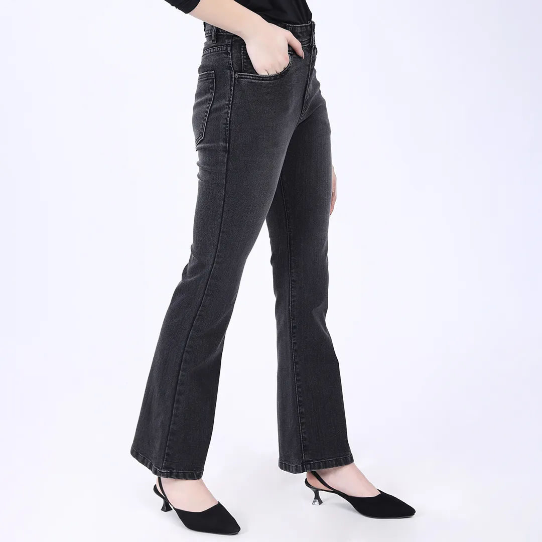 WOMEN'S GRAY MID RISE BELL BOTTOM JEANS