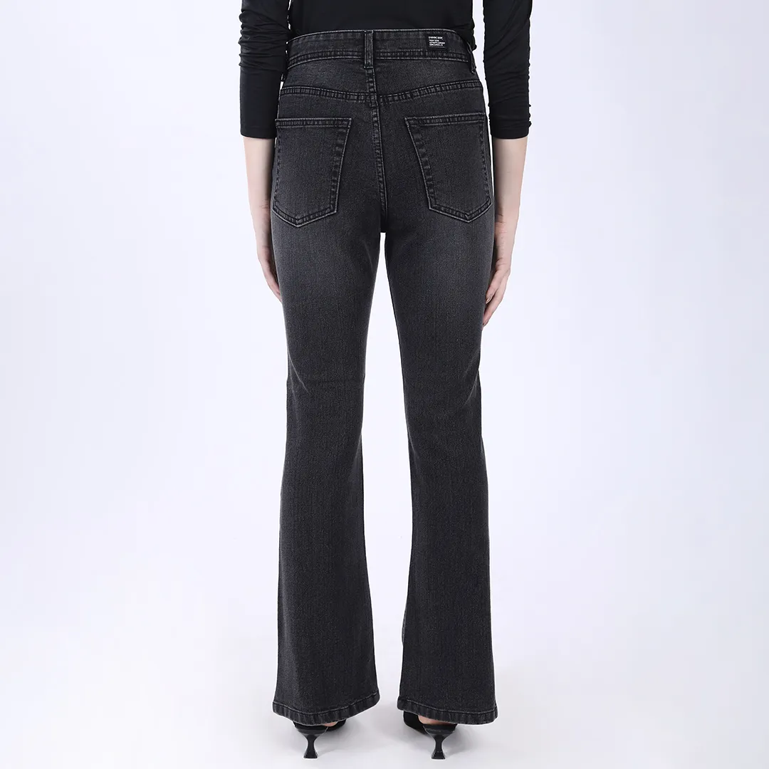 WOMEN'S GRAY MID RISE BELL BOTTOM JEANS