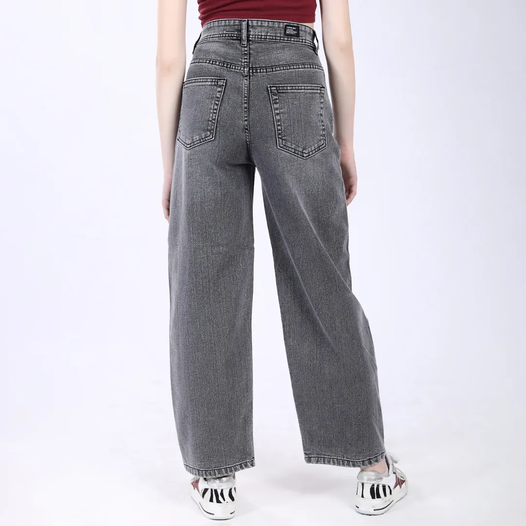 WOMEN'S GREY HIGH RISE BAGGY FIT JEANS