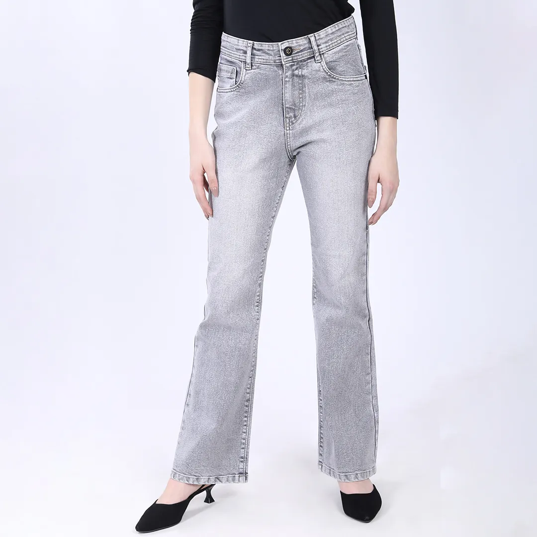 WOMEN'S L GREY MID RISE BELL BOTTOM JEANS