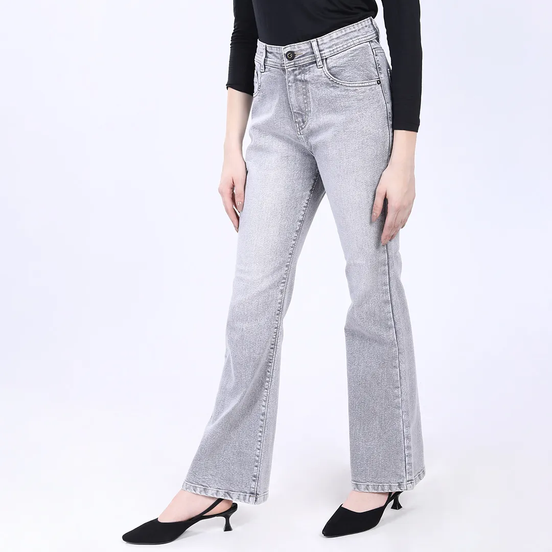 WOMEN'S L GREY MID RISE BELL BOTTOM JEANS