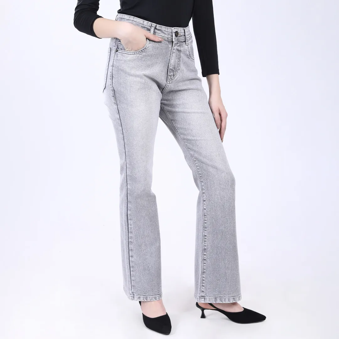WOMEN'S L GREY MID RISE BELL BOTTOM JEANS