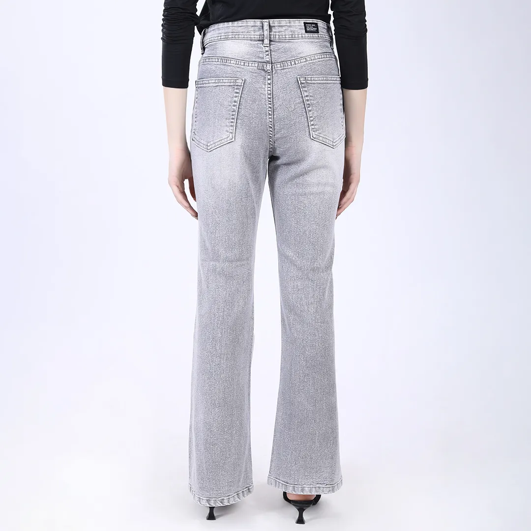 WOMEN'S L GREY MID RISE BELL BOTTOM JEANS