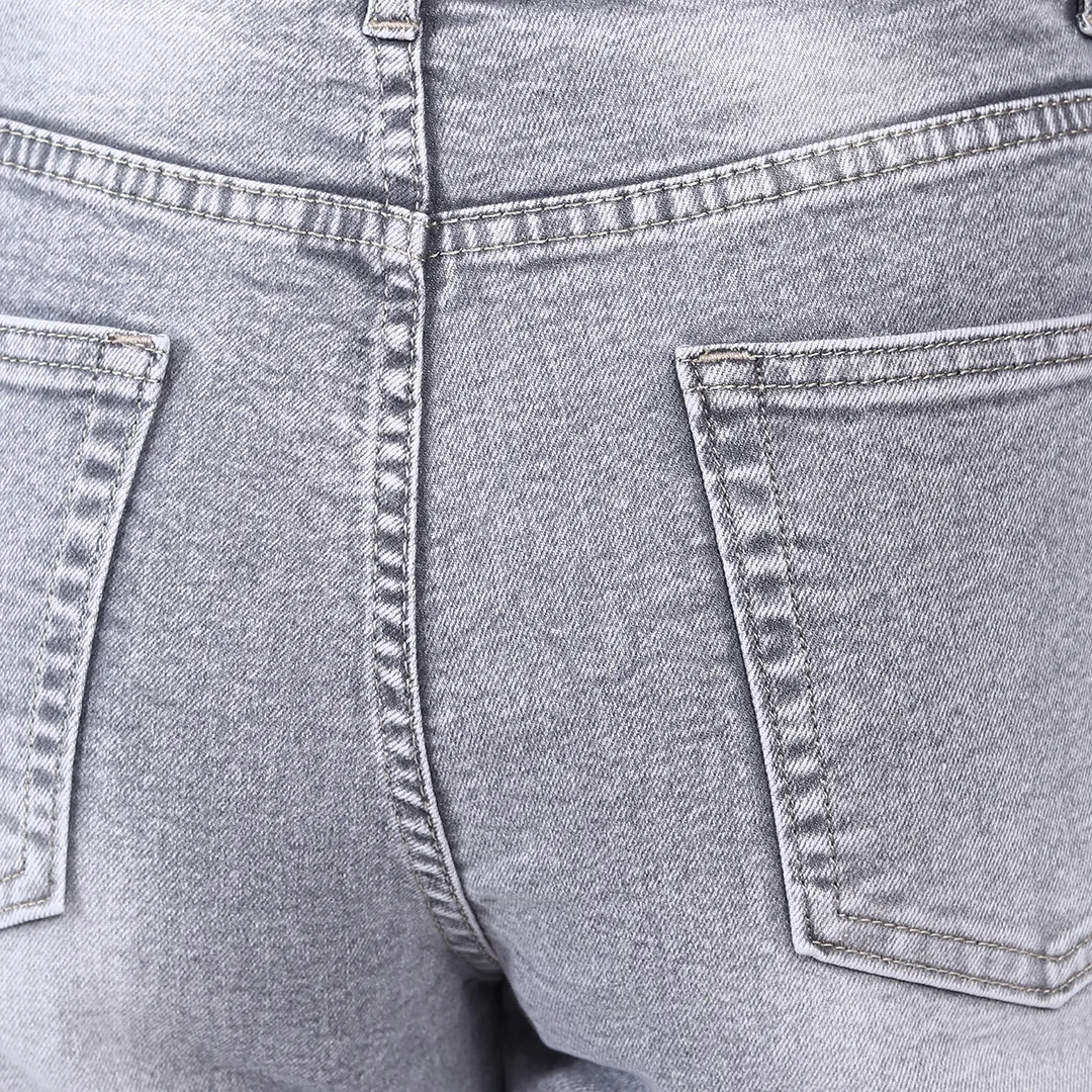 WOMEN'S L GREY MID RISE BELL BOTTOM JEANS