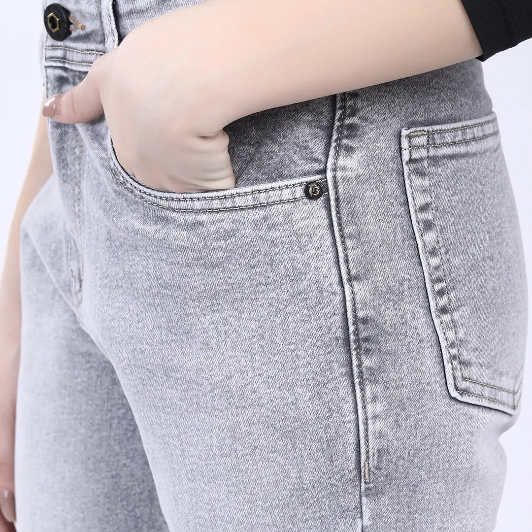 WOMEN'S L GREY MID RISE BELL BOTTOM JEANS