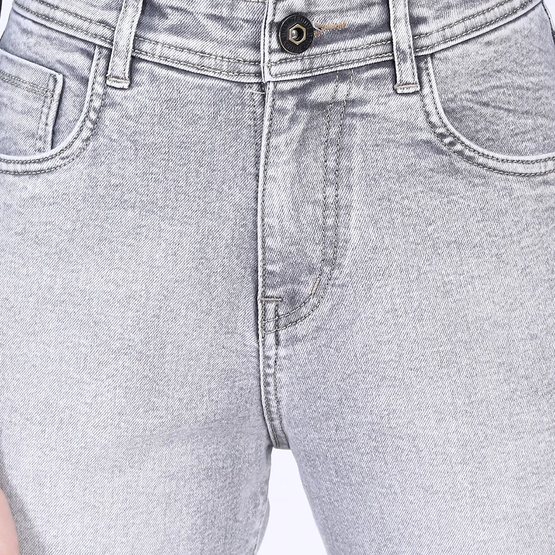 WOMEN'S FADED GREY MID RISE BELL BOTTOM JEANS