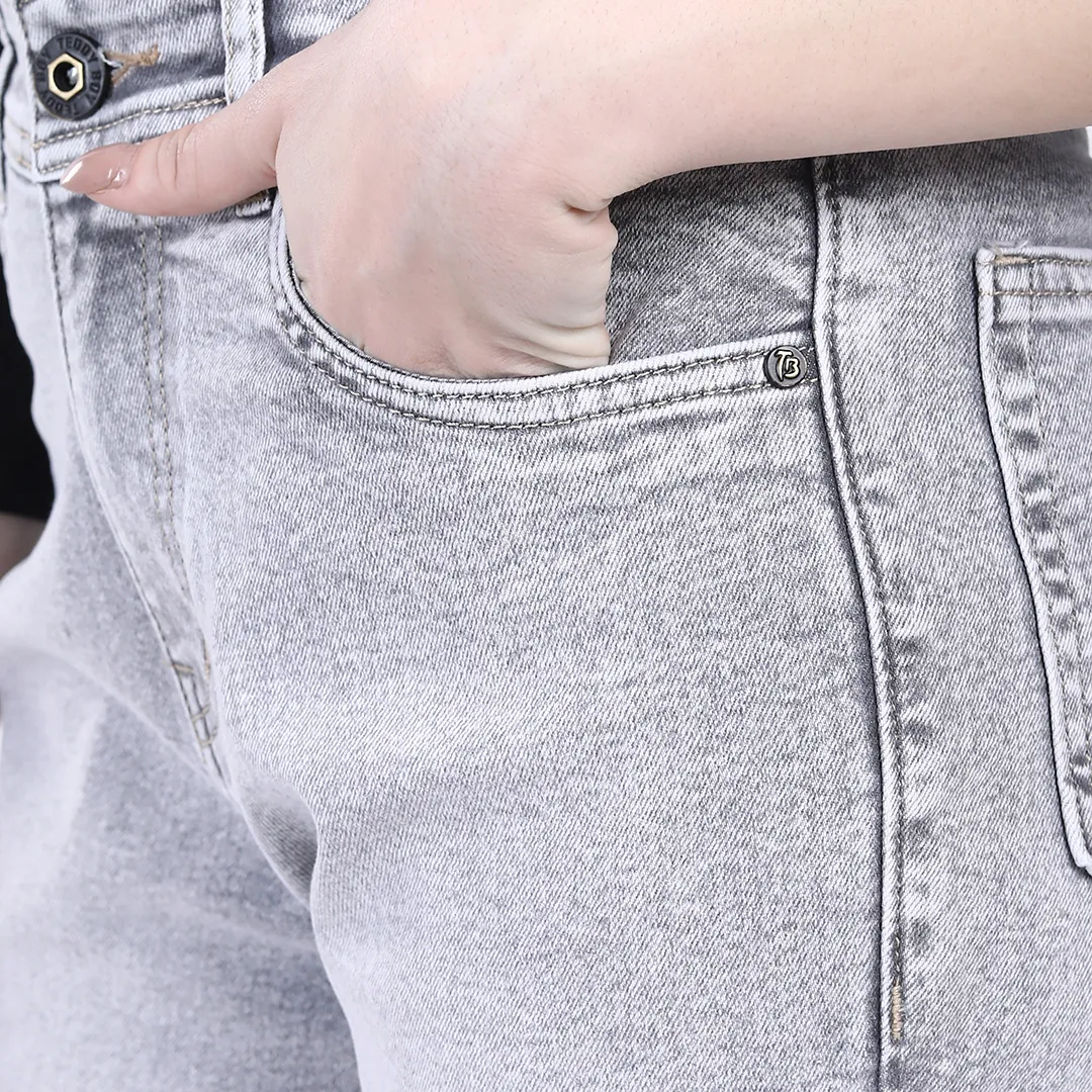 WOMEN'S FADED GREY MID RISE BELL BOTTOM JEANS