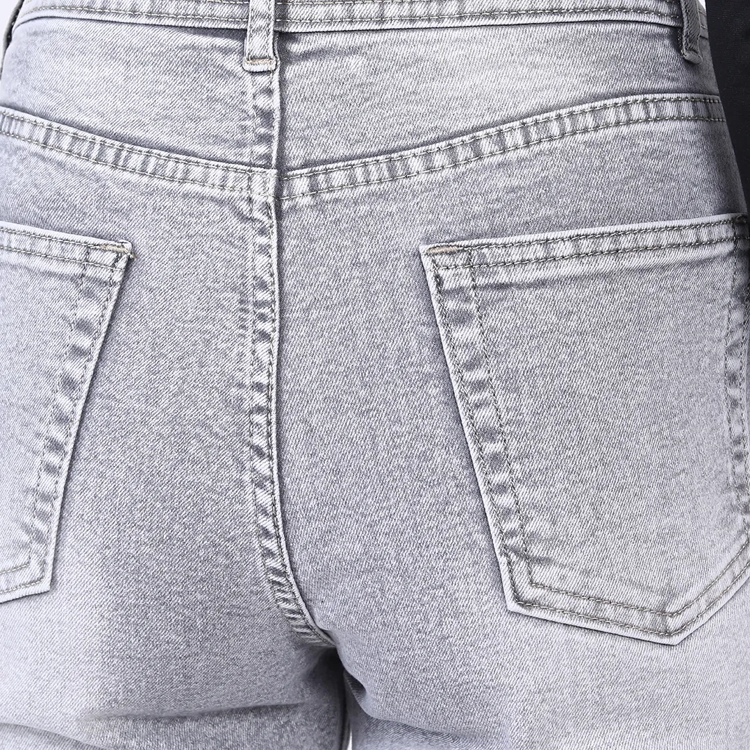 WOMEN'S FADED GREY MID RISE BELL BOTTOM JEANS