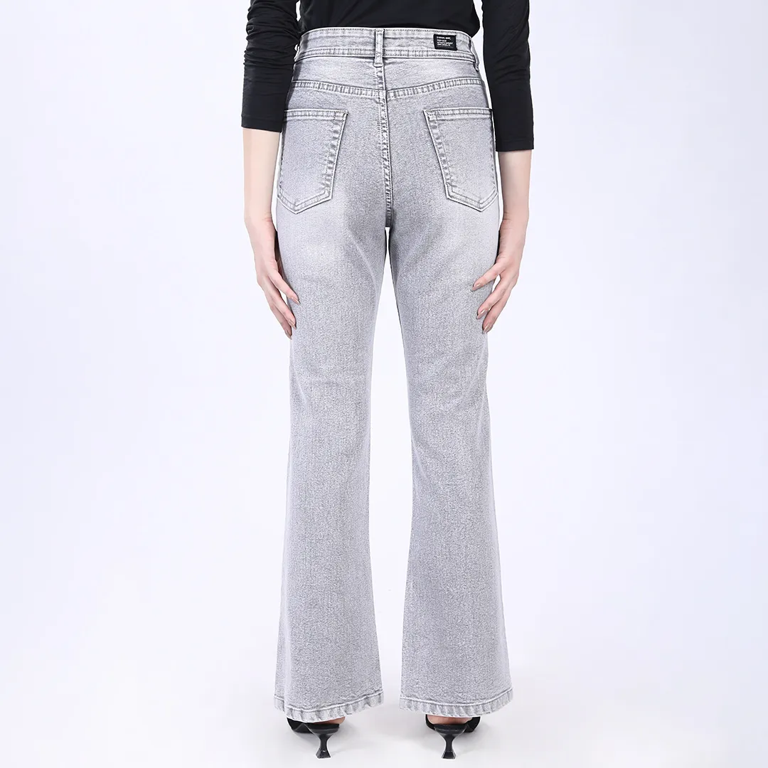 WOMEN'S FADED GREY MID RISE BELL BOTTOM JEANS