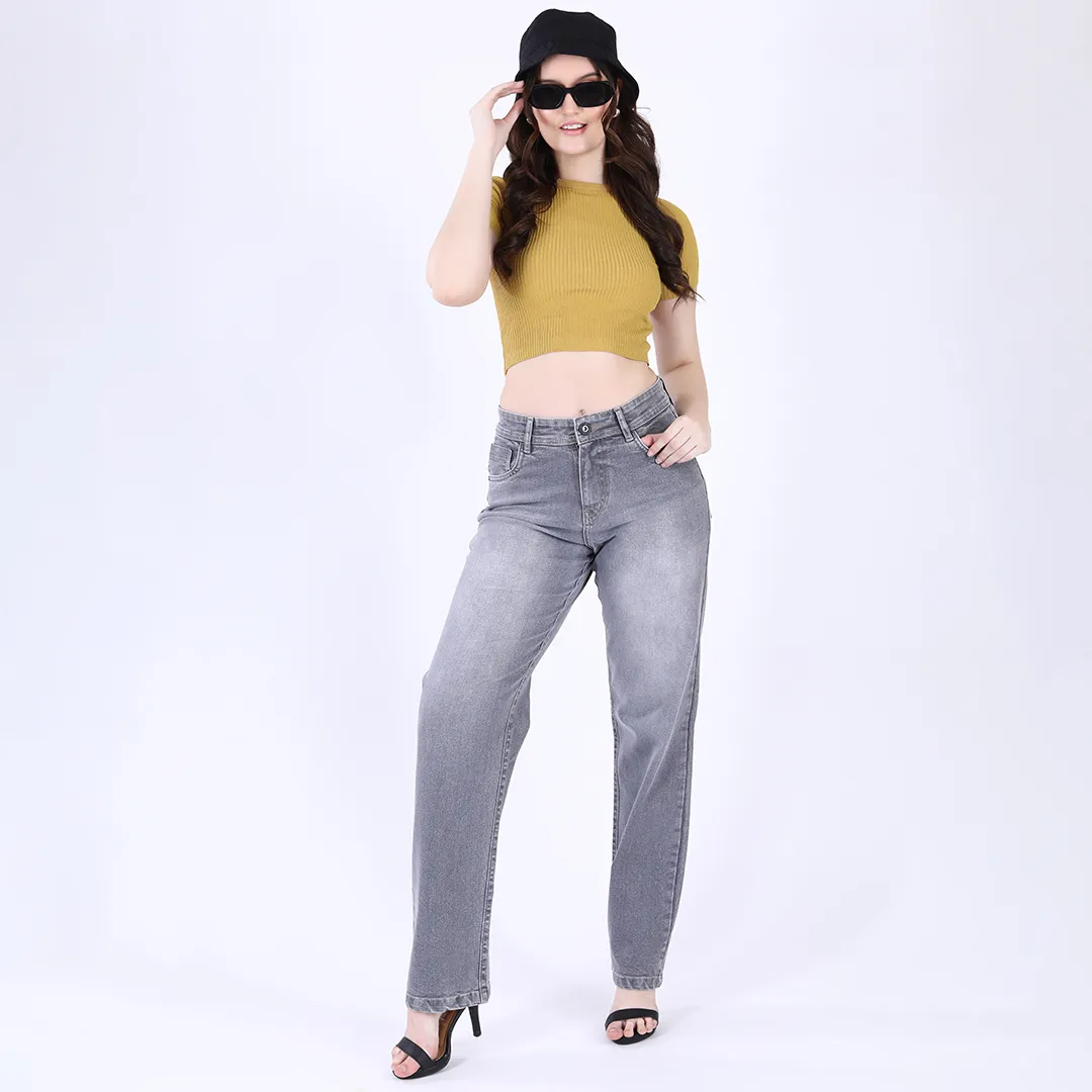 WOMEN'S LAVENDER HIGH RISE BAGGY FIT JEANS