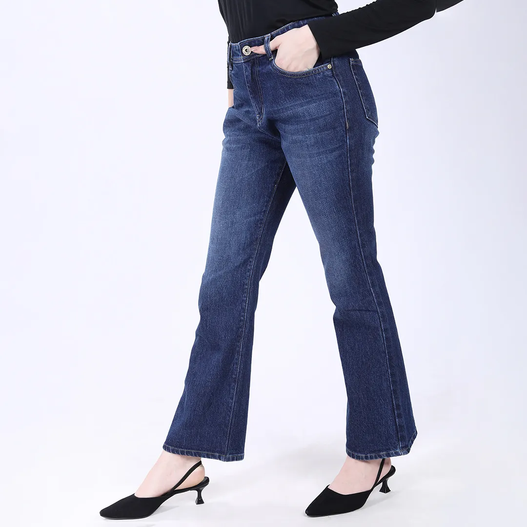 WOMEN'S NAVY BLUE MID RISE BELL BOTTOM JEANS