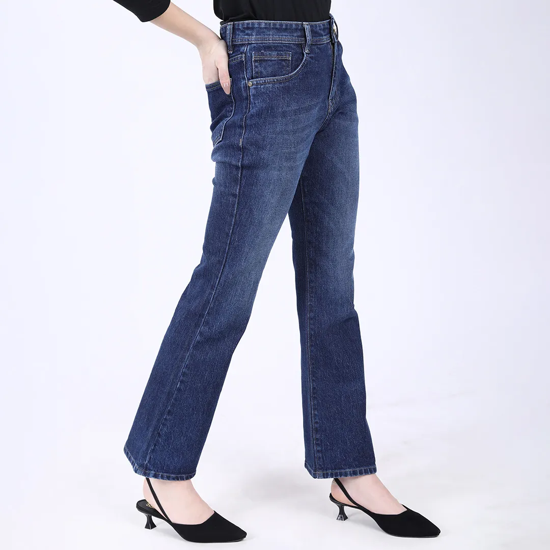WOMEN'S NAVY BLUE MID RISE BELL BOTTOM JEANS