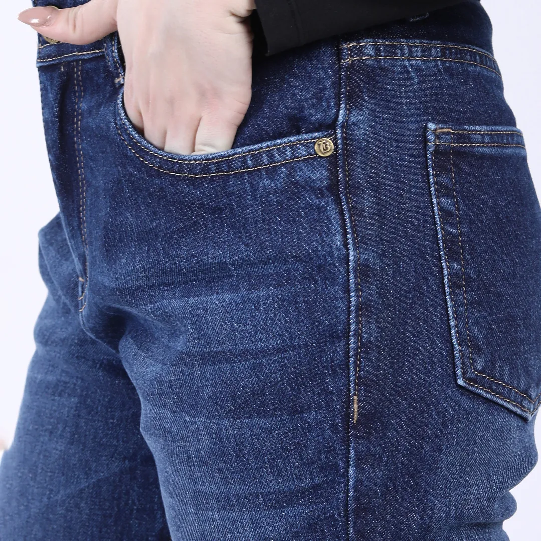 WOMEN'S NAVY BLUE MID RISE BELL BOTTOM JEANS