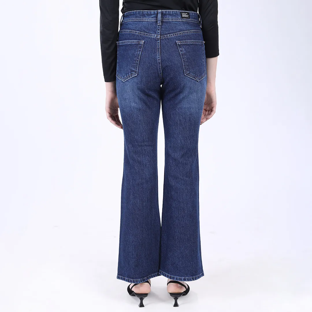 WOMEN'S NAVY BLUE MID RISE BELL BOTTOM JEANS